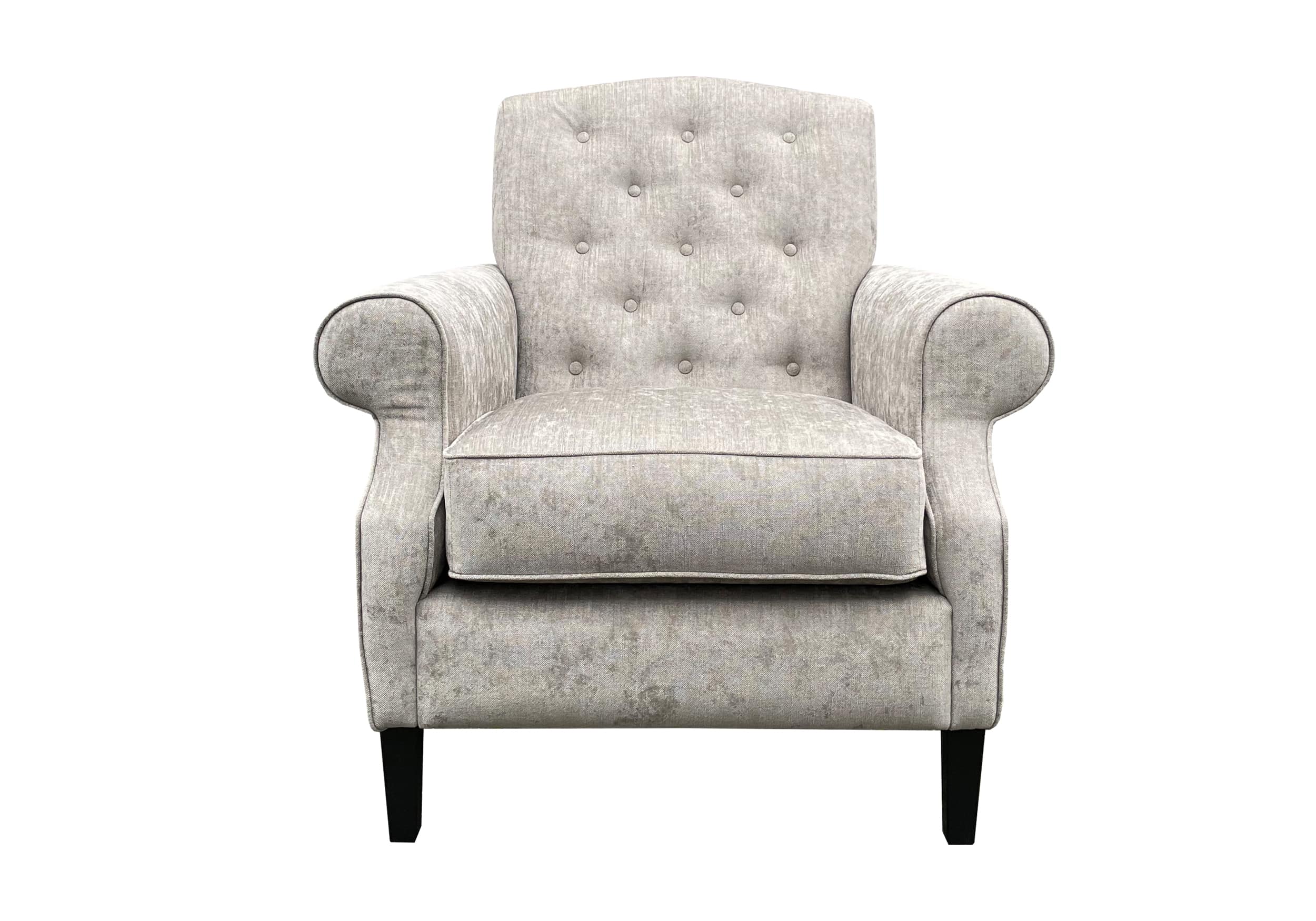 Klassieke fauteuil Elise capiton in grijze stof met zwarte poten