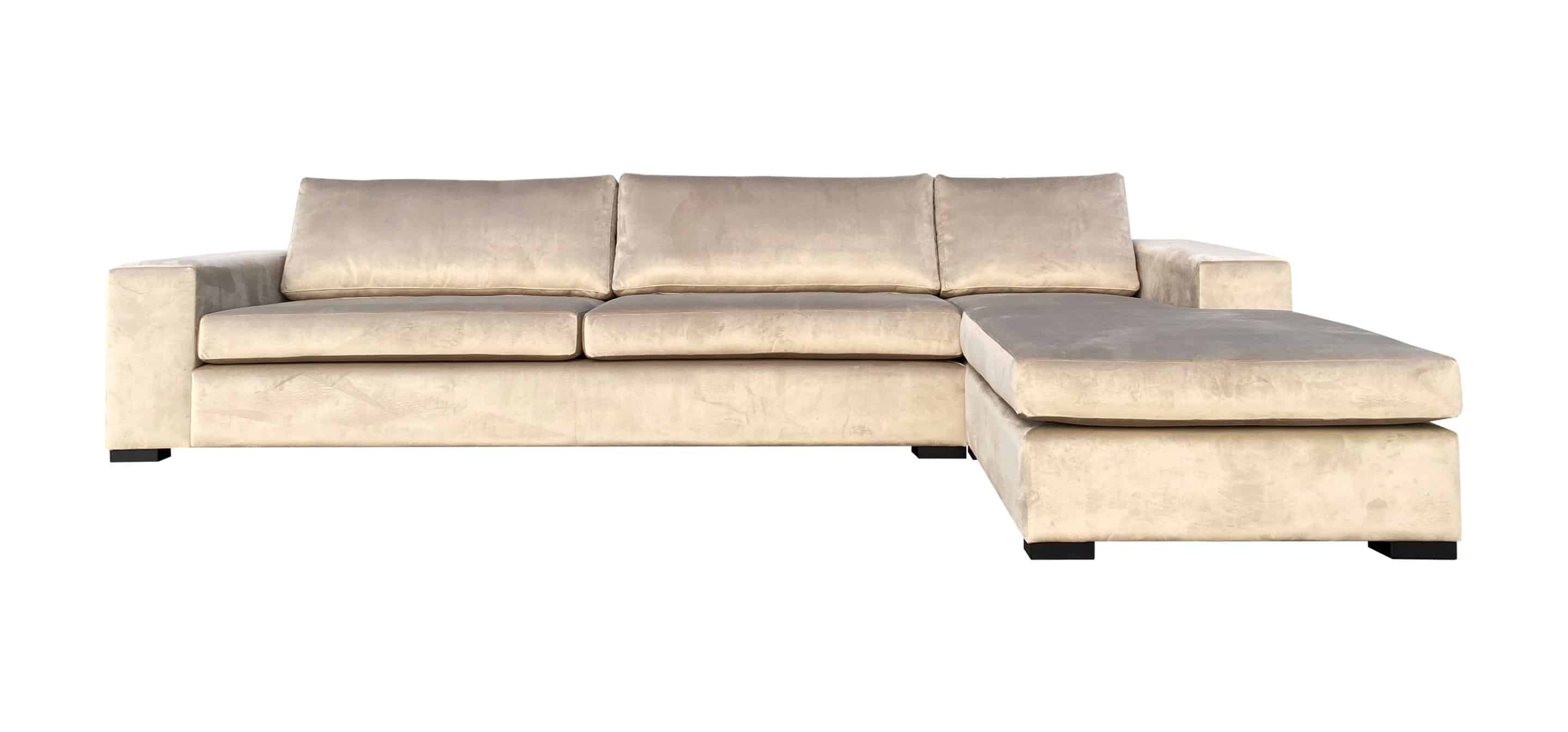 Loungebank Luuk chaise longue in beige velvet stof met zwarte poten