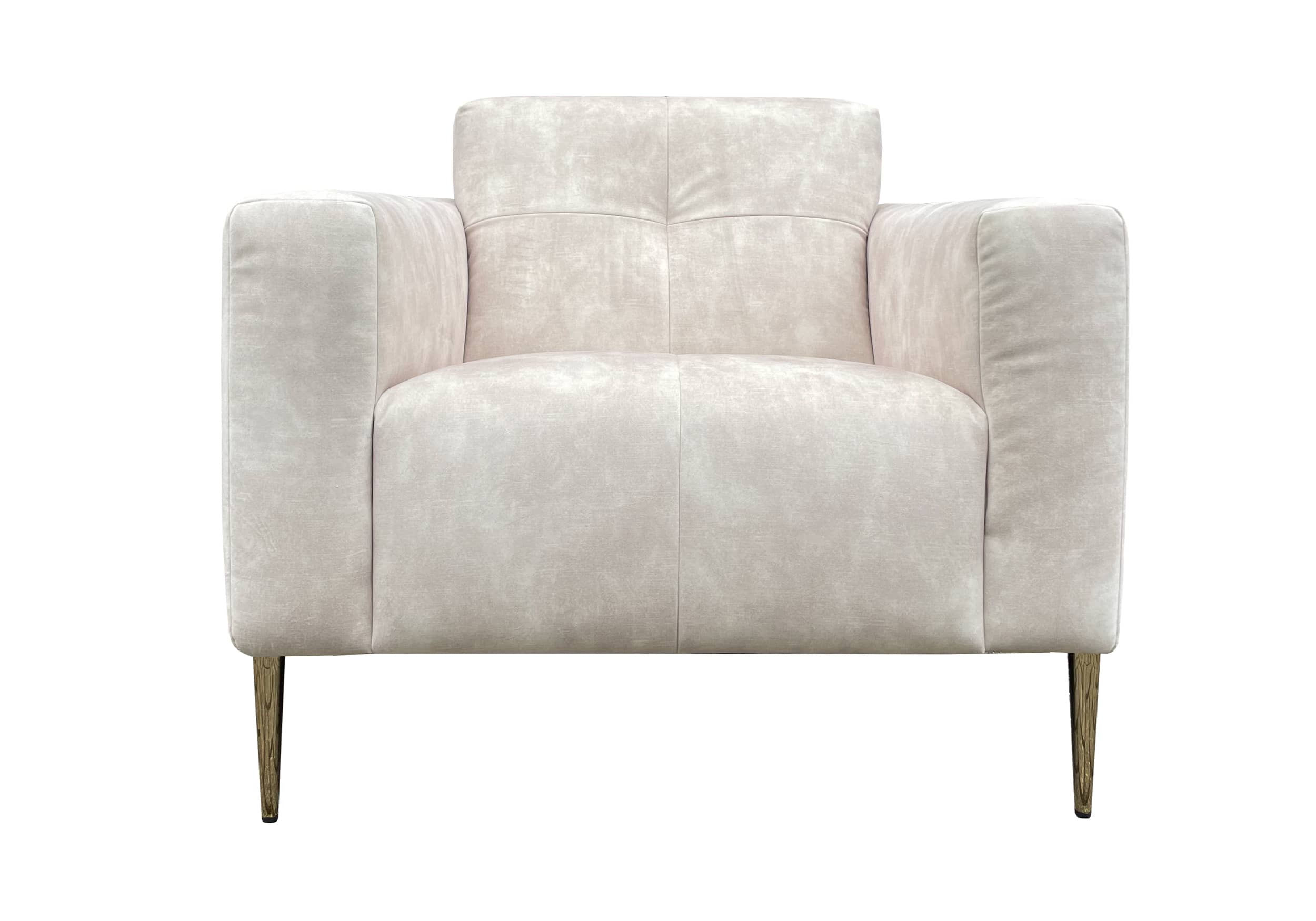 Moderne fauteuil velvet Mila in witte velvet stof op gouden poten
